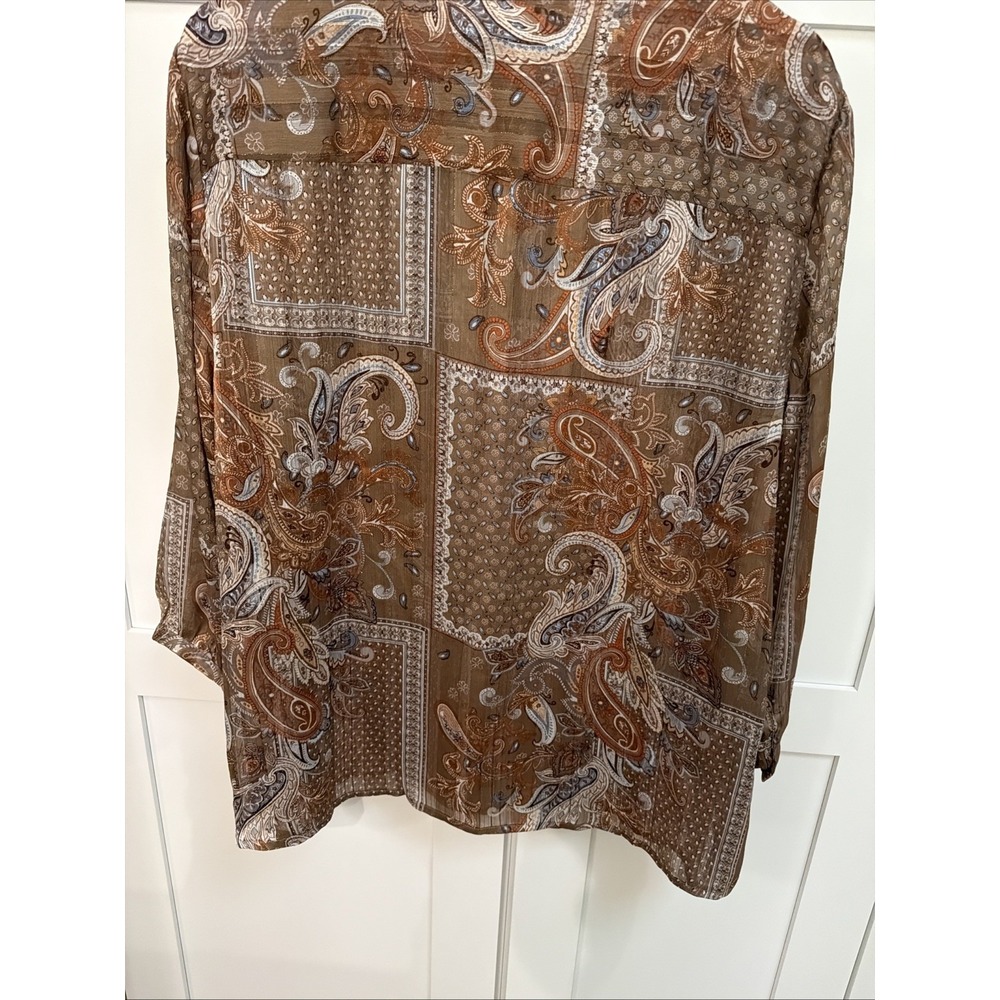Chicos Top Shirt Blouse Womens Size 3 US XL Brown Paisley Sheer Light V Neck - Picture 2 of 9